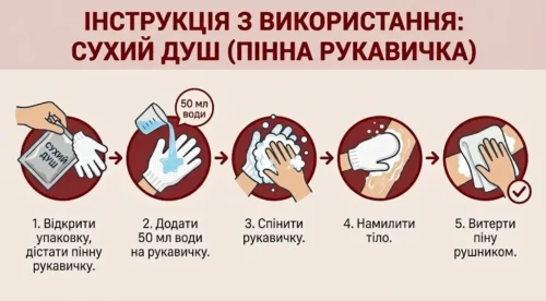 Сухий душ військовий (рукавиця 15х22 см + рушник 30х50 см) инструкція Сухой душ военный (рукавица 15х22 см + полотенце 30х50 см) вид сзади инструкция