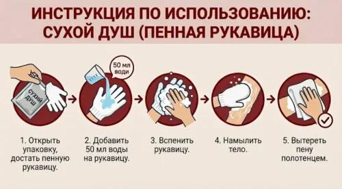 Сухий душ військовий (рукавиця 15х22 см + рушник 30х50 см) инструкція Сухой душ военный (рукавица 15х22 см + полотенце 30х50 см) инструкция
