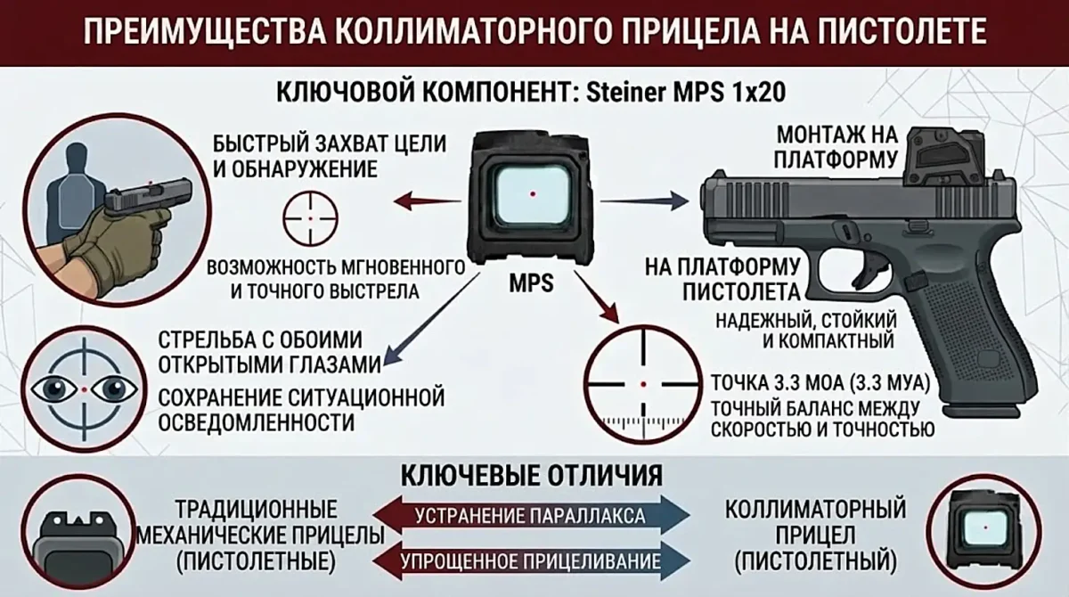 Приціл коліматорний Steiner MPS 1x20 з точкою 3.3 MOA Прицел коллиматорный Steiner MPS 1x20 с точкой 3,3 MOA