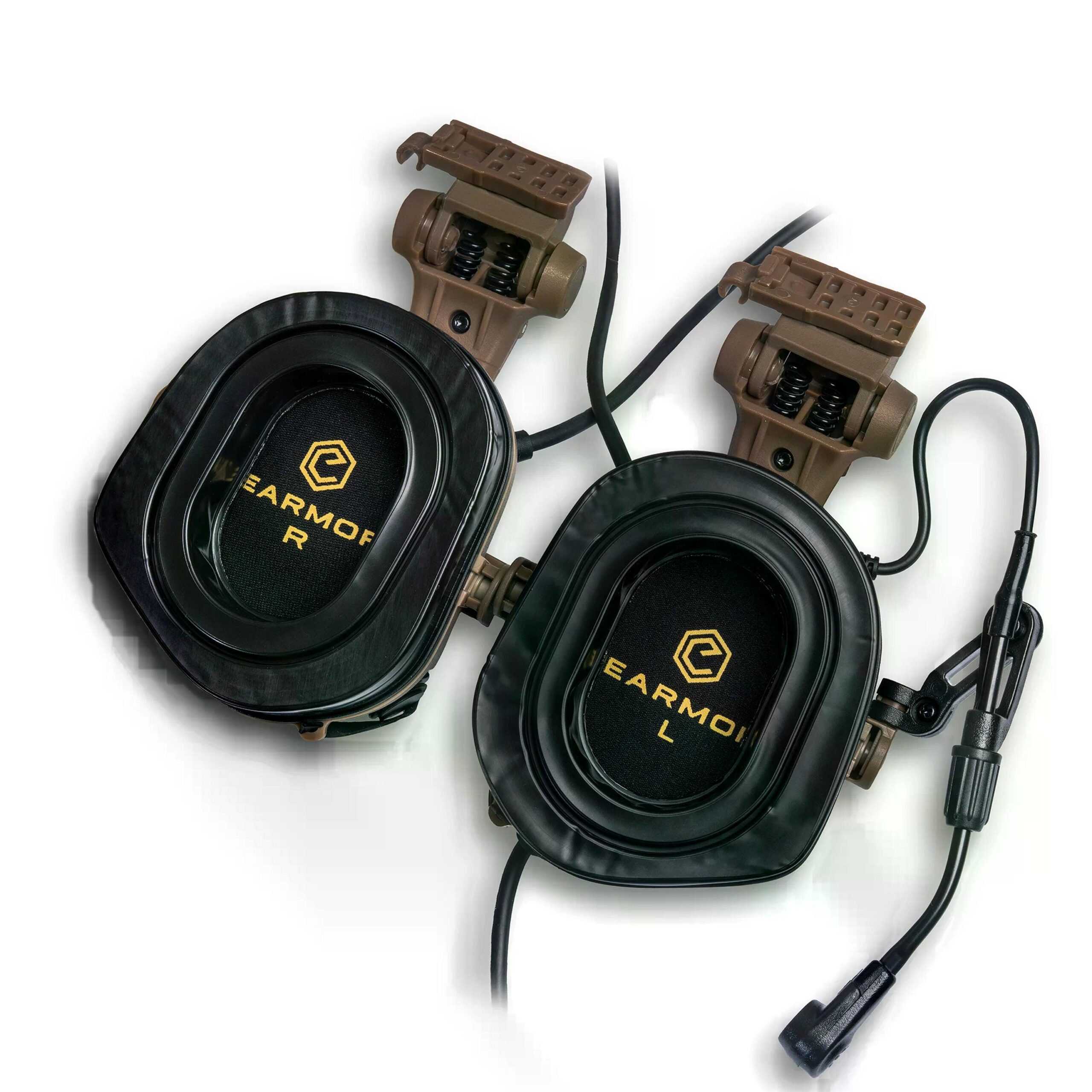 Активні захисні навушники Earmor M32X PLUS (CB) Coyote з гарнітурою та кріпленням на шолом