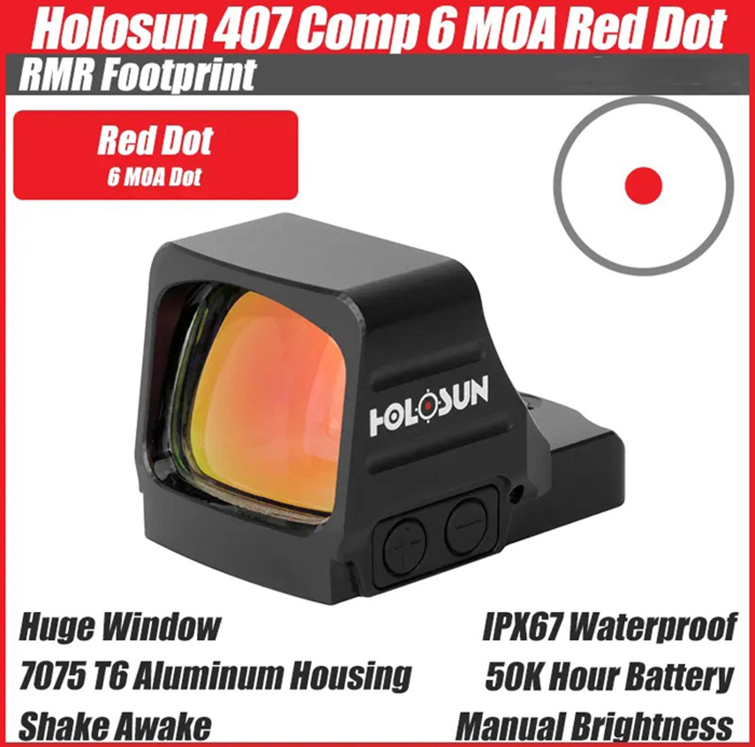 Коліматорний приціл пістолетний RMR Holosun HS407COMP Red Dot точка 6 MOA