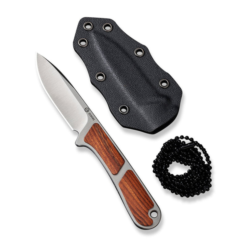 Ніж фіксований кишеньковий Civivi Mini Elementum, (5.7 см) Nitro-V / Guibourtia Wood, дерево з чохлом