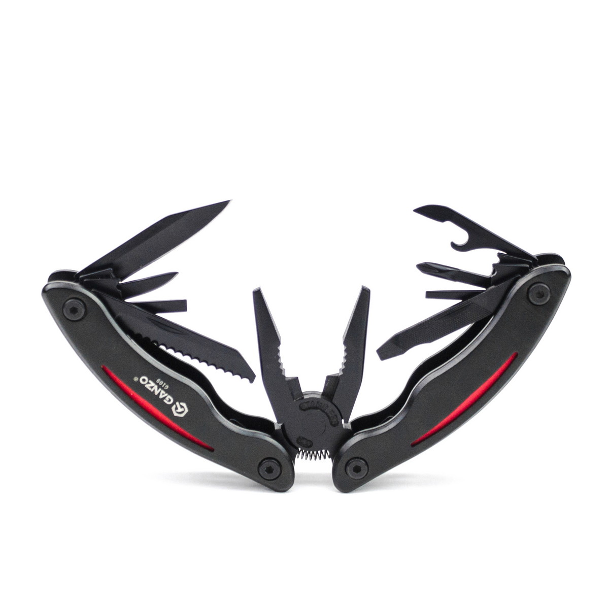 Мультитул Ganzo G109, (16.5 см) 10 функцій, чорний з червоним + чохол