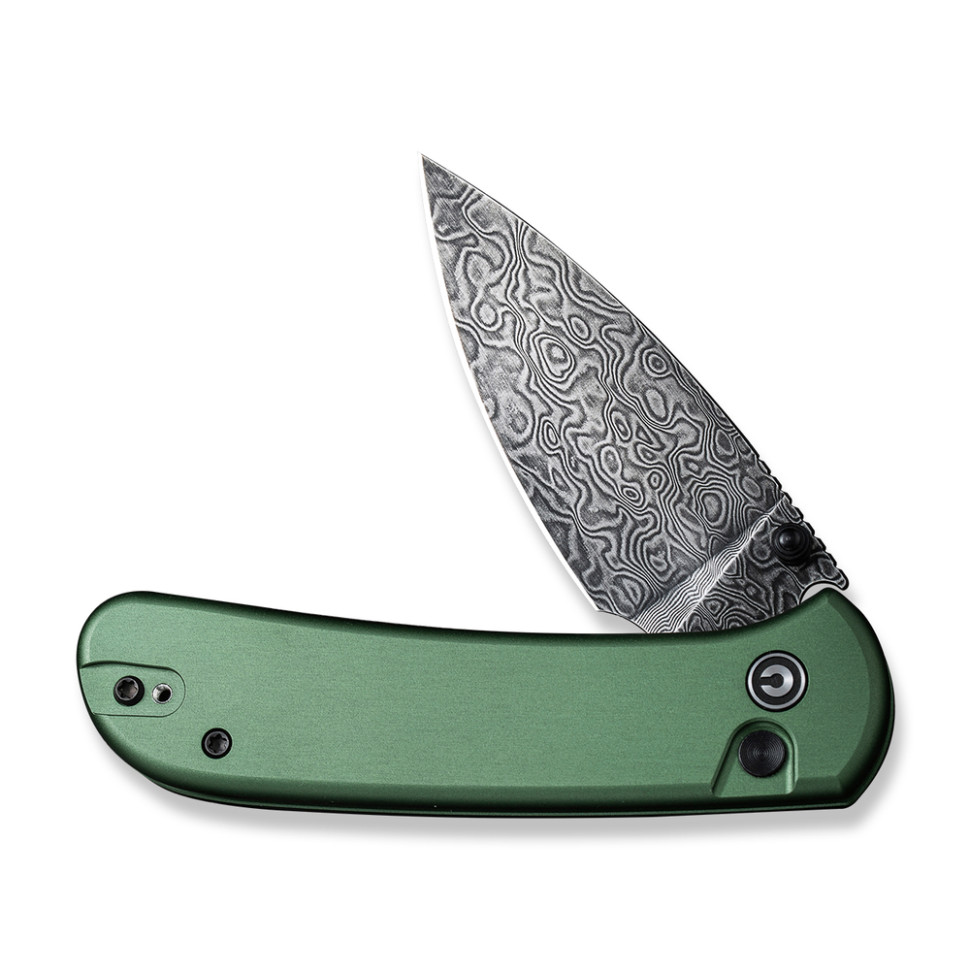 Ніж складаний кишеньковий Civivi Qubit, (7.6 см) Damascus / Aluminum темно-зелений