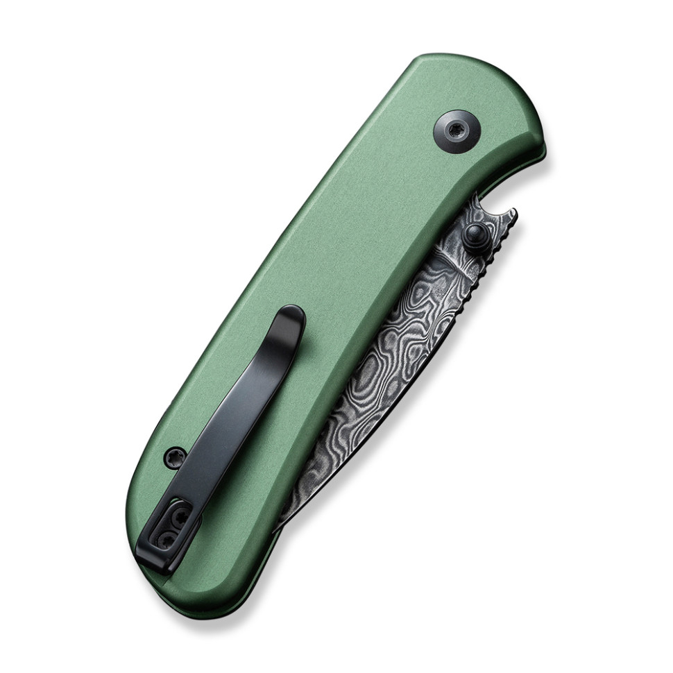 Ніж складаний кишеньковий Civivi Qubit, (7.6 см) Damascus / Aluminum темно-зелений