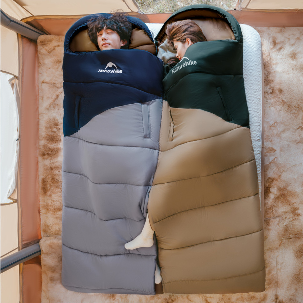 Спальник з капюшоном Naturehike Sunny Day PL02 U450 CNK2550WS028, (3,9°C), правий, коричнево-зелений