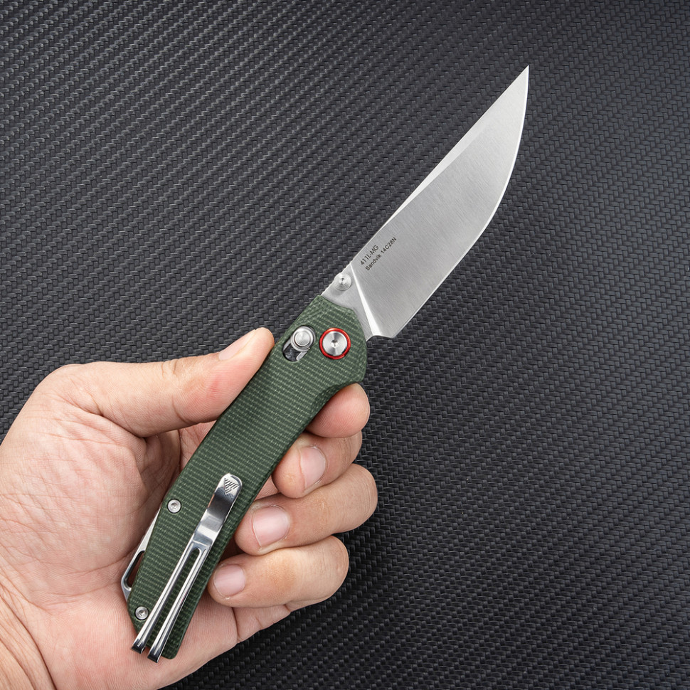Ніж складаний туристичний SRM Asika 411L-MG (8.8 см) 14C28N / Micarta зелений