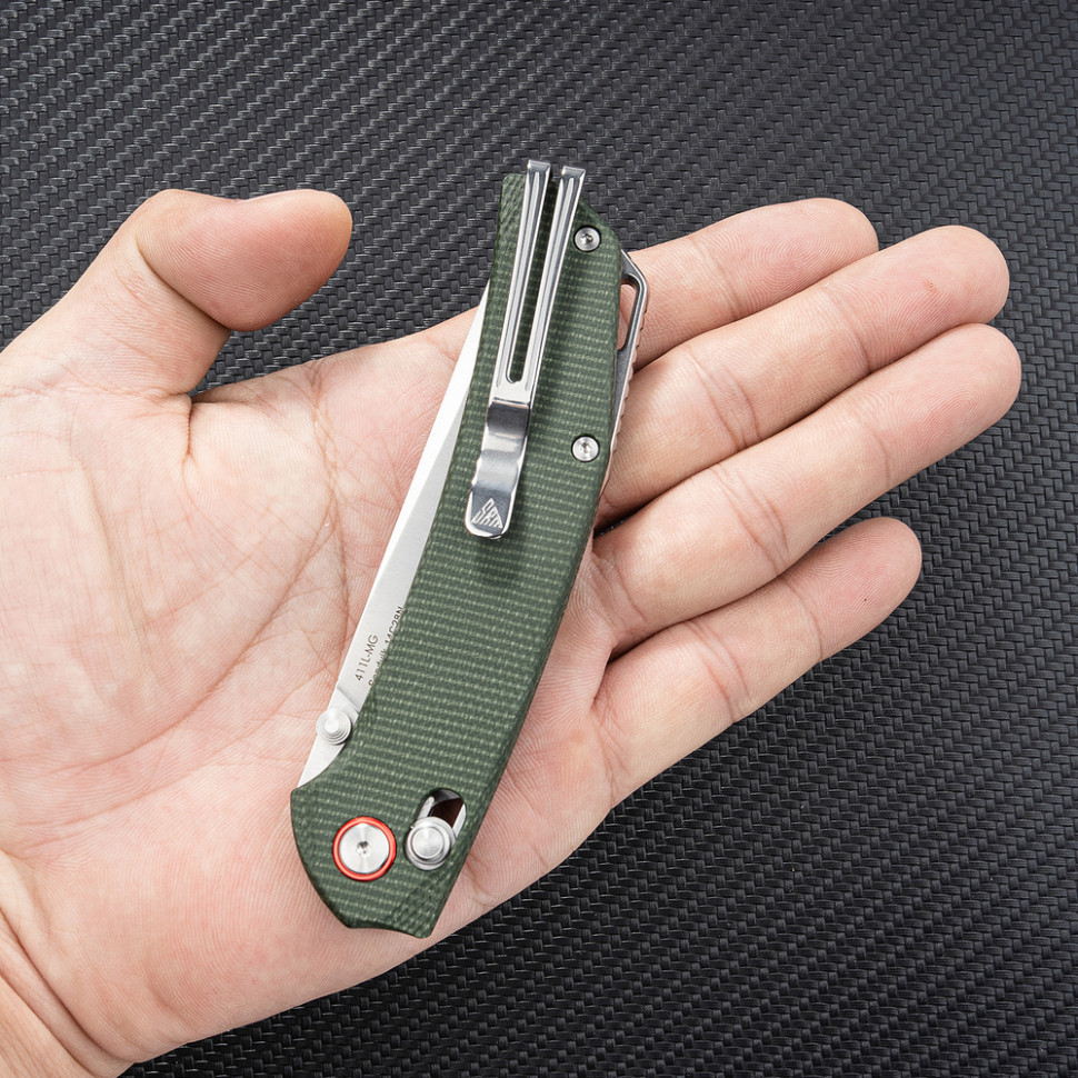 Ніж складаний туристичний SRM Asika 411L-MG (8.8 см) 14C28N / Micarta зелений
