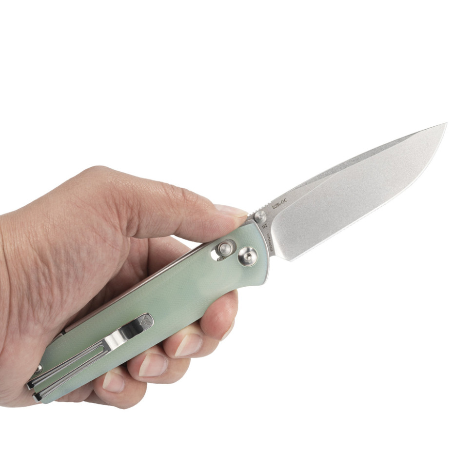 Ніж складаний туристичний SRM Terrier 258L-GC (9.3 см) D2 / G10 біло-зелений