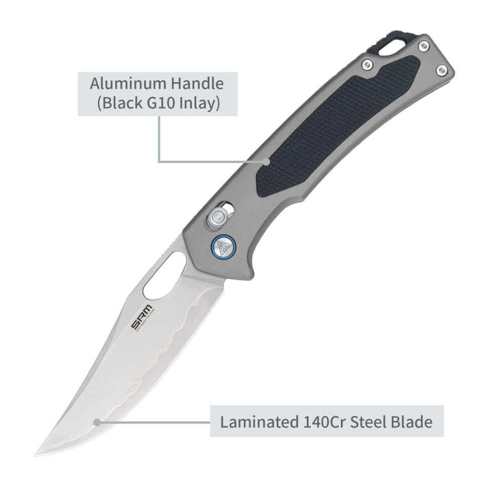 Ніж складаний туристичний SRM Retriever 9203-AK (9 см) 140Cr / G10 чорно-сірий