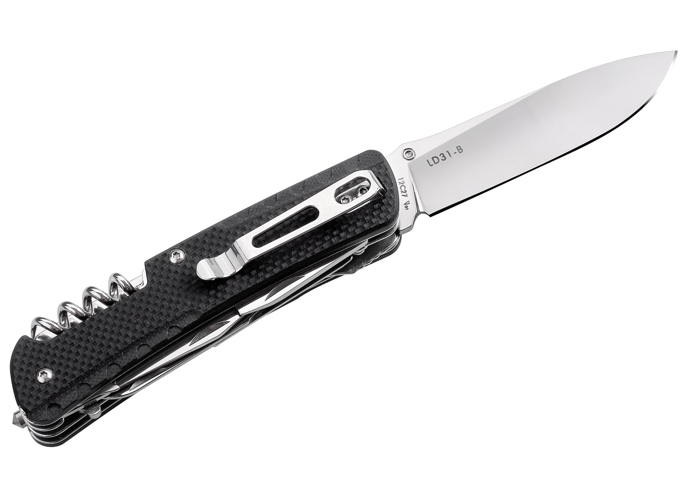 Багатофункціональний ніж Ruike Trekker LD31-B, (8.5 см) 12C27 / G10 чорний, 14 інстр.