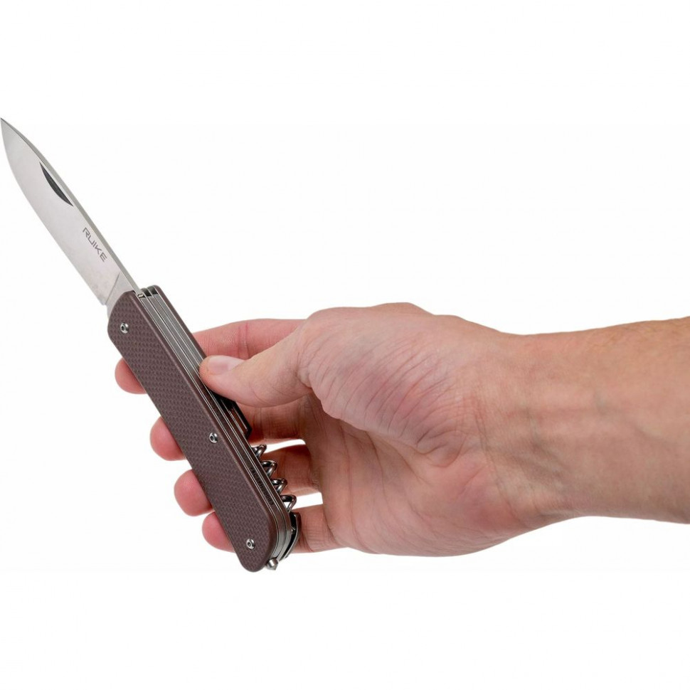 Багатофункціональний ніж Ruike Criterion L32, (8.5 см) 12C27 / G10 коричневий, 13 інстр.
