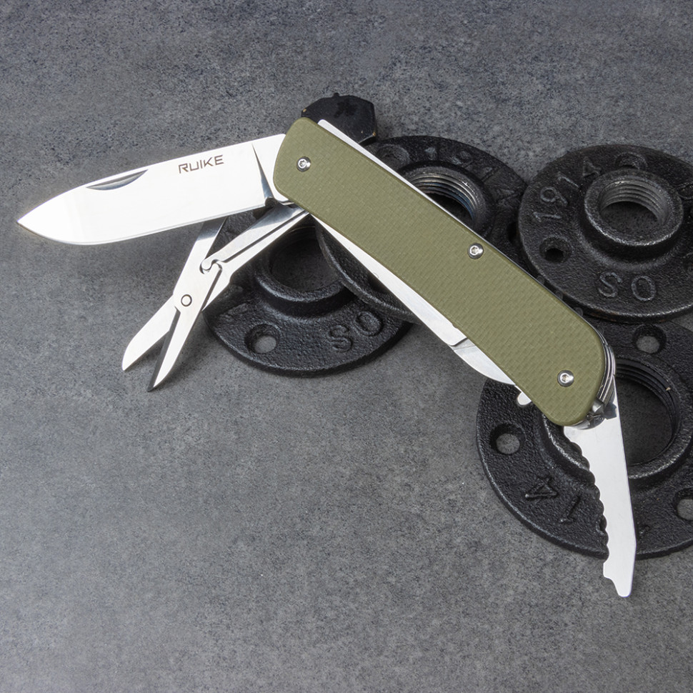 Багатофункціональний ніж Ruike Criterion L51, (8.5 см) 12C27 / G10 зелений, 23 інстр.